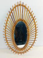Magnifique miroir solaire en rotin des années 1960, Enlèvement ou Envoi, Ovale, Moins de 50 cm, Moins de 100 cm