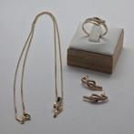 Gouden Sieradenset 14k met Diamanten - Ketting, Ring, Oorbel, Ophalen of Verzenden, Zo goed als nieuw, Met edelsteen, Goud