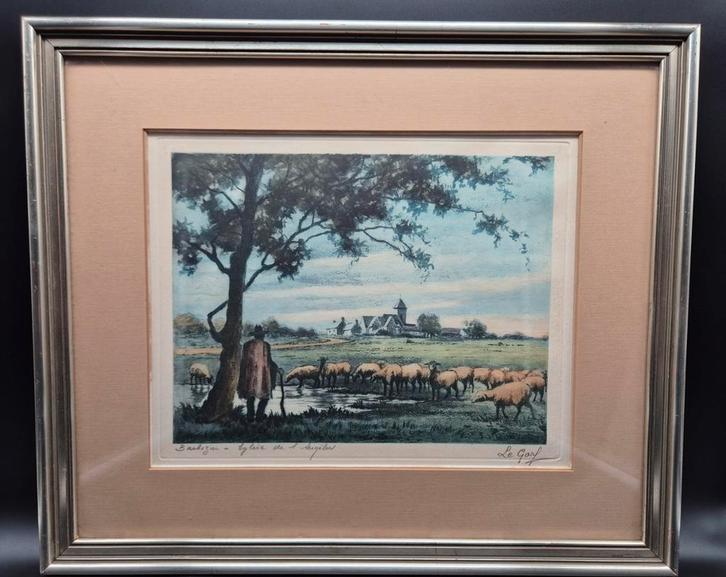 „Franse landelijke charme — authentieke Le Garf-gravure”, Antiek en Kunst, Kunst | Schilderijen | Klassiek, Ophalen of Verzenden