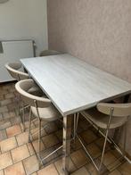 Hoge tafel met 4 lederen stoelen, Huis en Inrichting, Tafels | Eettafels, Ophalen of Verzenden, Zo goed als nieuw, Metaal, Vier personen
