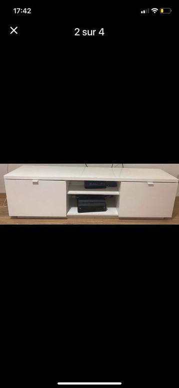 Meuble tv d occasion blanc laqué avec 2 tiroirs  beschikbaar voor biedingen