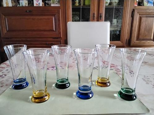 6 Hoge glazen met gekleurde bodem, Verzamelen, Glas en Drinkglazen, Nieuw, Ophalen