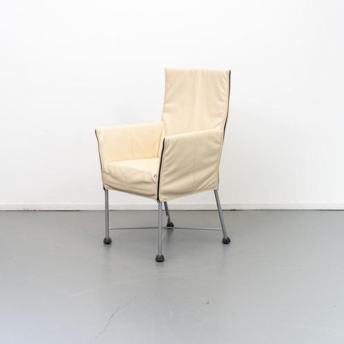 6 Montis Chaplin stoelen crème wit leder - rvs/dop, Huis en Inrichting, Zetels | Voetbanken en poefs