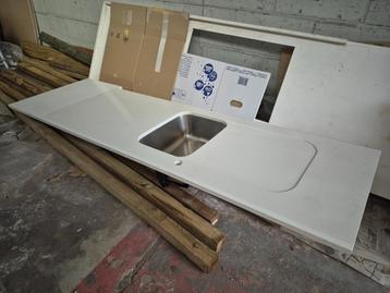 Wit composiet keukenblad in 2 delen met spoelbak nieuw! beschikbaar voor biedingen