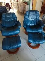 STRESSLESS RENO paire de fauteuils relax et POUFS cuir bleu, Huis en Inrichting, Fauteuils, Ophalen, Zo goed als nieuw, Leer