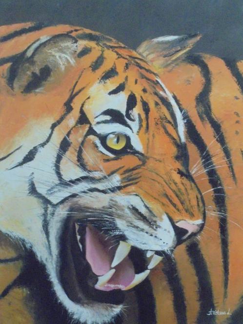peinture à l'huile tigre du Bengale (60x80 cm), Antiquités & Art, Art | Peinture | Classique, Enlèvement ou Envoi