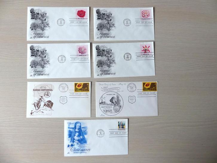 7 First day of issue USA (FDC), Timbres & Monnaies, Billets de banque | Amérique, Enlèvement ou Envoi