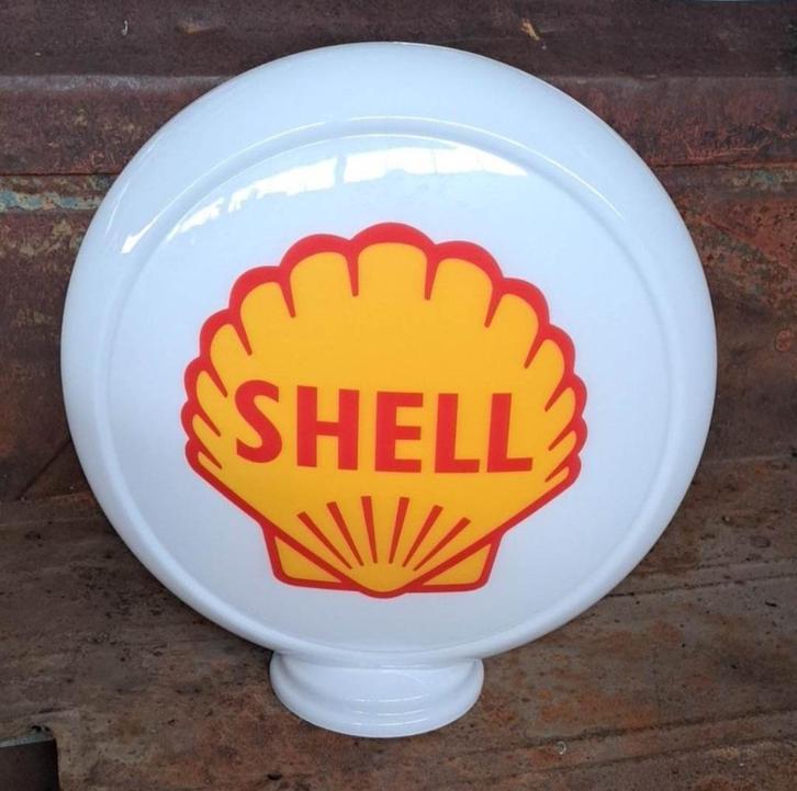 Shell glazen benzine pomp globe lamp gulf texaco BP mobil, Verzamelen, Merken en Reclamevoorwerpen, Zo goed als nieuw, Lichtbak of (neon) lamp