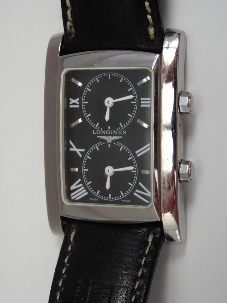 Zeldzame Longines Dolcevita dubbele tijdzone, Handtassen en Accessoires, Horloges | Heren, Gebruikt, Polshorloge, Staal, Leer