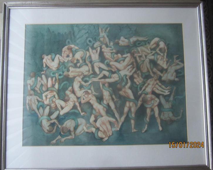 "Slangen als pijnigers" - Raphaël Ghislain, Antiek en Kunst, Kunst | Schilderijen | Klassiek, Ophalen