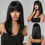 Luxe lange bob pruik zwart steil haar met pony, Handtassen en Accessoires, Verzenden, Nieuw, Pruik of Haarverlenging