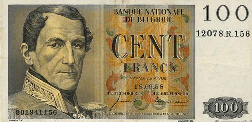 Billet Banque 100 Francs BELGIQUE 1958 P.129c TTB 18/09/58, Timbres & Monnaies, Billets de banque | Europe | Billets non-euro