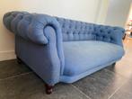 Knappe blauw velvet lounge zetel, 150 à 200 cm, Comme neuf, Deux personnes, Enlèvement