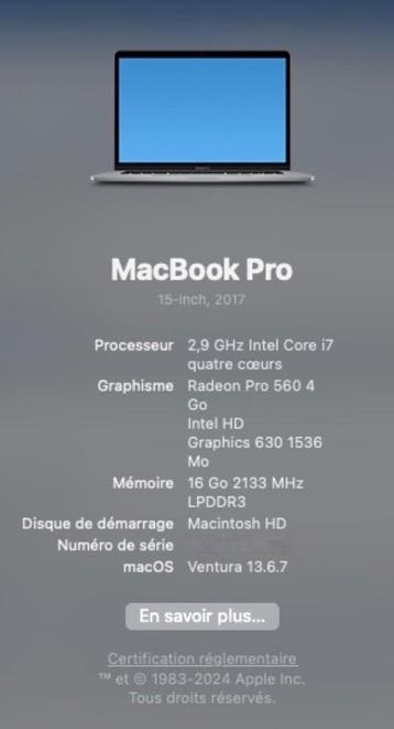 Mac book pro 15 pouces fin 2017