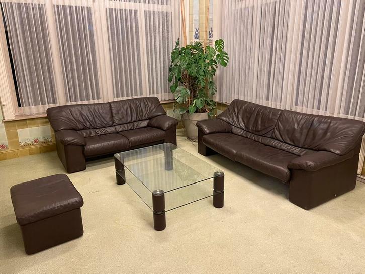 Volledige Lederen salon in Jori kwaliteit., Huis en Inrichting, Zetels | Complete zithoeken, Gebruikt, Hout, Leer, Ophalen