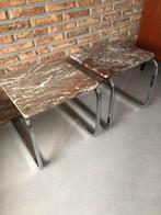 2 vintage marmer bijzettafels nachttafels, Ophalen, Gebruikt