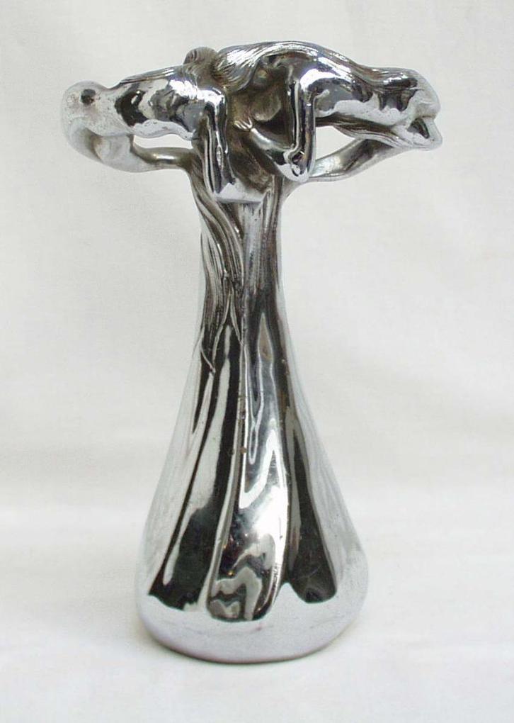 Verchroomd Bronzen Art Nouveau Vaas - Vojave Bruxelles., Antiek en Kunst, Antiek | Vazen, Ophalen of Verzenden