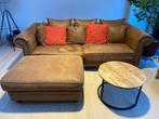 Cognac zetel + poef, Huis en Inrichting, Ophalen, 100 tot 125 cm, Chesterfield, Driepersoons