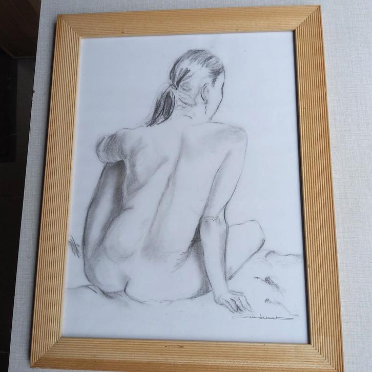 Originele tekening. Ingelijst 46 x 36 cm., Antiek en Kunst, Kunst | Tekeningen en Fotografie, Ophalen of Verzenden