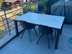 Buitentafel met marmeren blad en 4 stoelen, Ophalen, Gebruikt, Aluminium