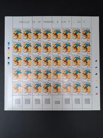 Vel 40 postzegels van Kuifje (Frankrijk 2000 Postzegeldag) beschikbaar voor biedingen