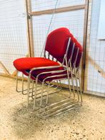 Set 4 stapelstoelen rood chroom onderstel, Enlèvement, Comme neuf, Rouge, Tissus