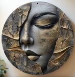 Vintage rond metalen bord kunstzinnig gezicht (20cm), Huis en Inrichting, Woonaccessoires | Wanddecoraties, Ophalen of Verzenden