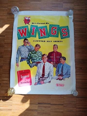 Grote reclameposter Wings, jaren 50 beschikbaar voor biedingen