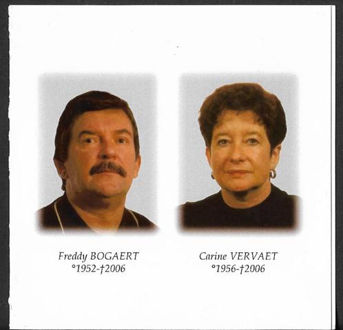 Bidprentje Freddy BOGAERT & Carine VERVAET - vermoord, Verzamelen, Bidprentjes en Rouwkaarten, Bidprentje, Ophalen of Verzenden