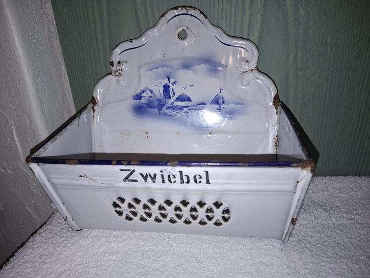 oude witte email ajuinenbak, jaren 1950, Antiek en Kunst, Curiosa en Brocante, Ophalen of Verzenden