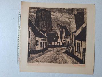 Fraaie ets Alfons Blomme "Lisseweghe" uit 1933 beschikbaar voor biedingen