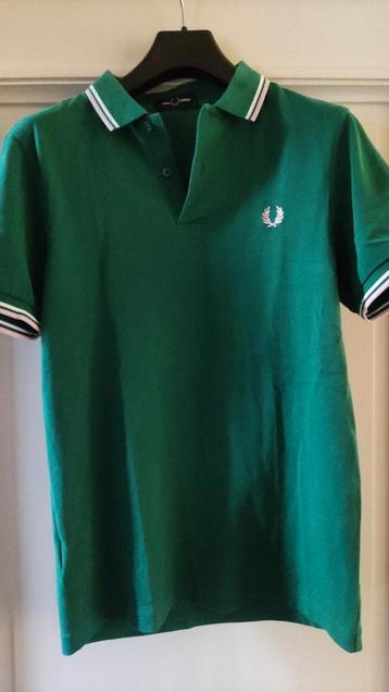 FRED PERRY - green polo with pink + white accents, size: S