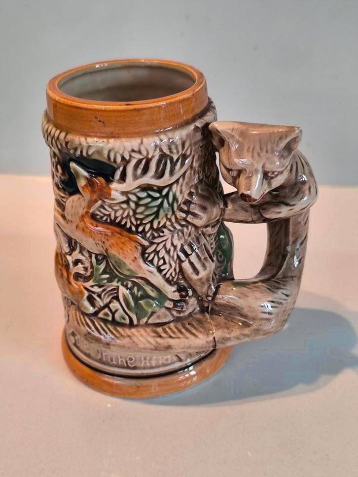 Keramische bierpul met vossensteel, Antiek en Kunst, Antiek | Keramiek en Aardewerk, Ophalen of Verzenden