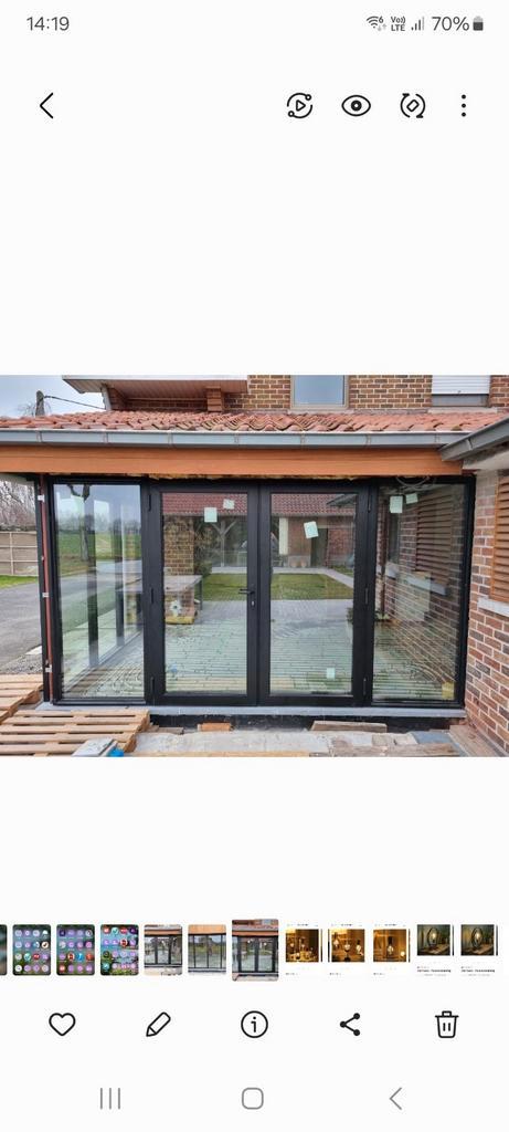 Vaste ramen en dubbele buitendraaiende deuren, Doe-het-zelf en Bouw, Raamkozijnen en Schuifdeuren, Zo goed als nieuw, Aluminium