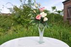 vase en verre fleur avec bouquet en soie, Maison & Meubles, Utilisé, Moins de 50 cm, Enlèvement ou Envoi, Verre