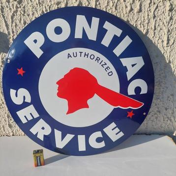 PLAQUE EMAILLEE PONTIAC SERVICE AUTHORISED REEDITION DE 1987, Enlèvement ou Envoi, Comme neuf, Panneau publicitaire