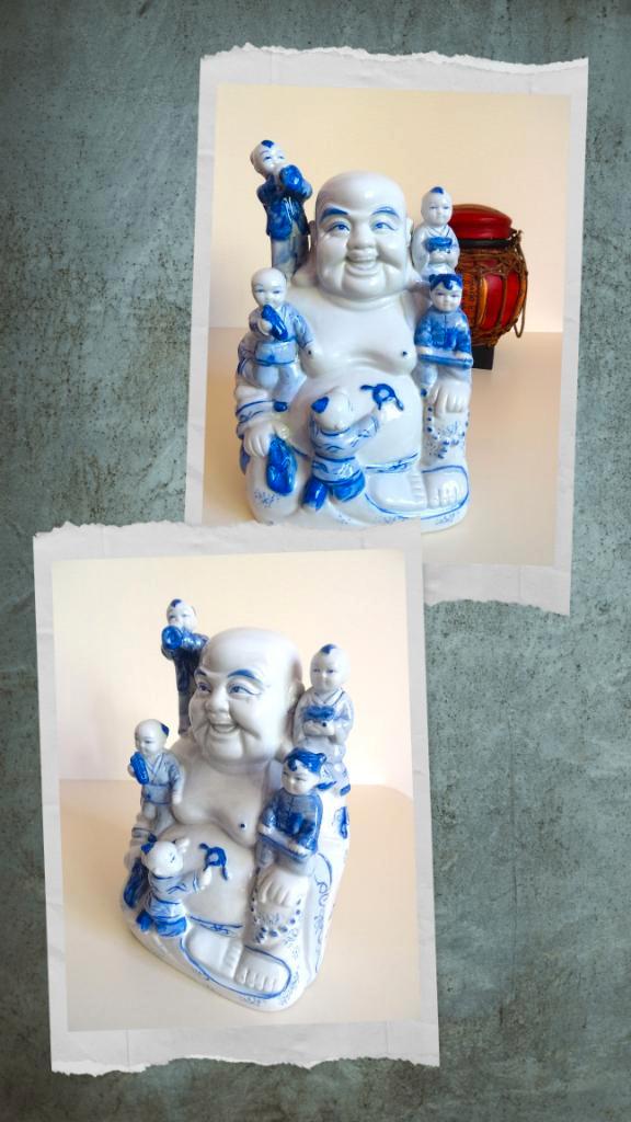 Happy bouddha, bouddha rieur, avec 5 enfants. H. 21,5 cm, Maison & Meubles, Accessoires pour la Maison | Statues de Bouddha, Comme neuf