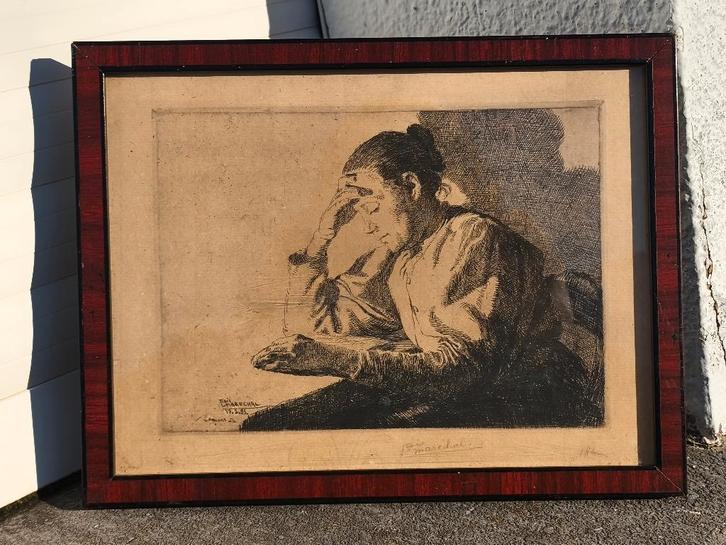 Gravure la liseuse signe François marechal, Antiek en Kunst, Kunst | Etsen en Gravures, Ophalen of Verzenden