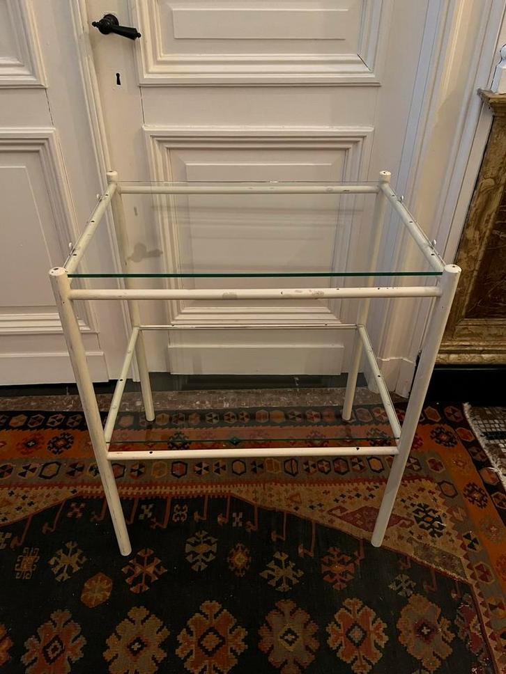 VINTAGE TAFEL METAAL GLAS BIJZETTAFEL ORIGINEEL ZIEKENHUIS, Antiek en Kunst, Antiek | Meubels | Tafels, Ophalen