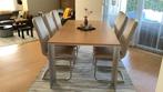 Rolf Benz uitschuifbare tafel 98x180/300 + 6 lederen stoelen, Ophalen, Zo goed als nieuw