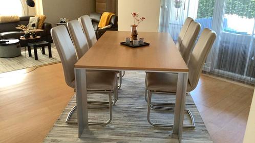 Rolf Benz uitschuifbare tafel 98x180/300 + 6 lederen stoelen, Huis en Inrichting, Complete eetkamers, Zo goed als nieuw, Ophalen