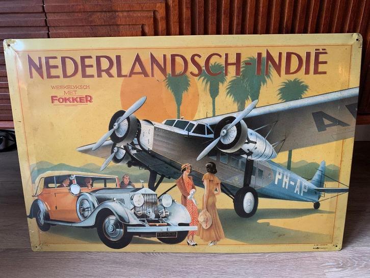 Zeldzaam Fokker reclamebord 'Nederlandsch- Indië ' 1996, Verzamelen, Merken en Reclamevoorwerpen, Gebruikt, Reclamebord, Ophalen of Verzenden