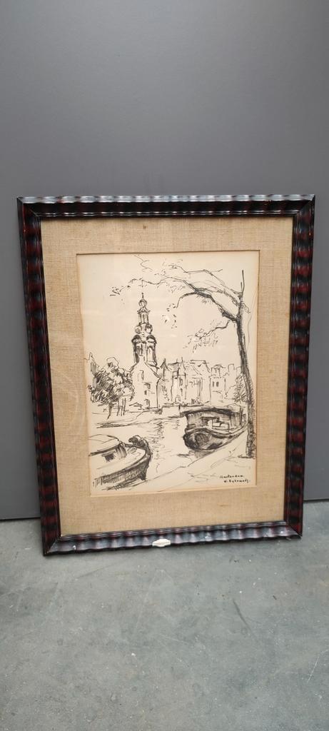 Ets tekening Amsterdam getekend Wilfried Sybrands, Antiek en Kunst, Kunst | Tekeningen en Fotografie, Ophalen of Verzenden