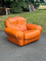 Vintage oranje 1zit leder, Huis en Inrichting, Fauteuils, Ophalen, Zo goed als nieuw