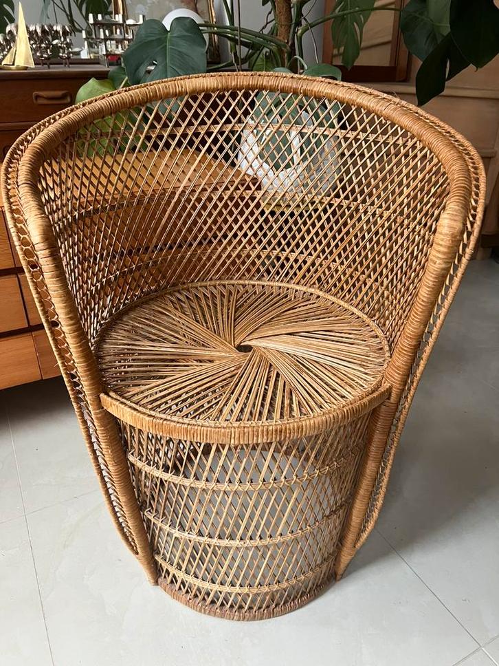 Vintage fauteuil van rotan en rieten uit de jaren 80, Huis en Inrichting, Fauteuils, Ophalen