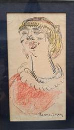 SCHMALZIGAUG Jules "Zangeres" zeldzame kleurpotloodtekening, Ophalen of Verzenden