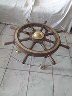 Tafel met authentiek eiken scheepswiel en koperen poten, Ophalen