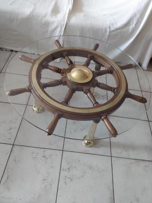 Tafel met authentiek eiken scheepswiel en koperen poten, Antiek en Kunst, Antiek | Meubels | Tafels, Ophalen