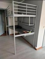 Witte metalen hoogslaper met bureau 90cm/200cm, Huis en Inrichting, Slaapkamer | Stapelbedden en Hoogslapers, Ophalen, Zo goed als nieuw