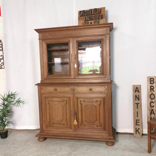 Antieke Franse vitrine-/boekenkast in zware eik uit 2 delen, Antiek en Kunst, Antiek | Meubels | Kasten, Ophalen
